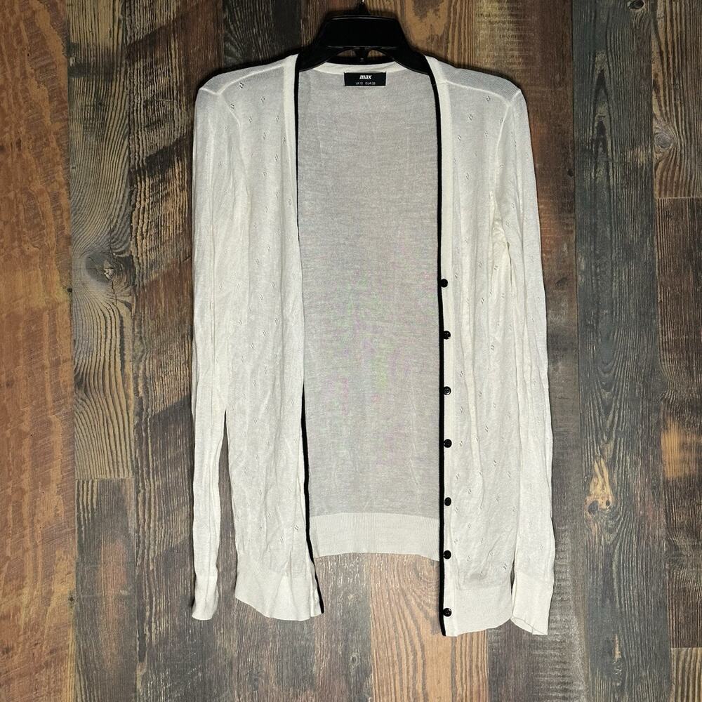 MAX Women’s Sweater Ivory With Black Trim And Buttons UK Size 12
